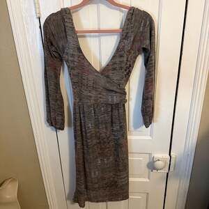 Diesel Wool Blend Belted Open Back Dress Gray Brown Combo Small